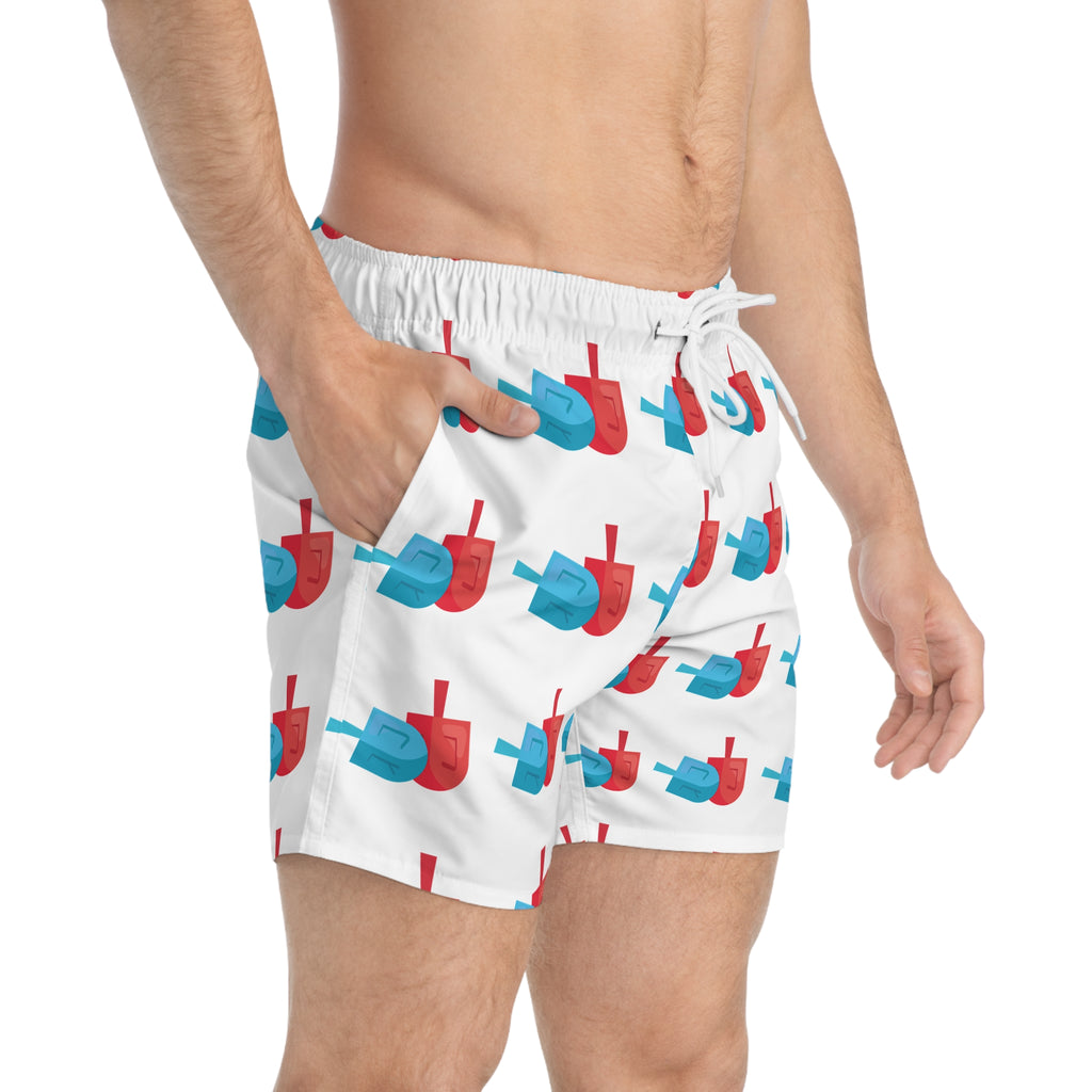 Men's Dreidel Patterned Swim Trunks, Fun Summer Beachwear, Poolside Shorts, Vacation Essentials, Gift for Him