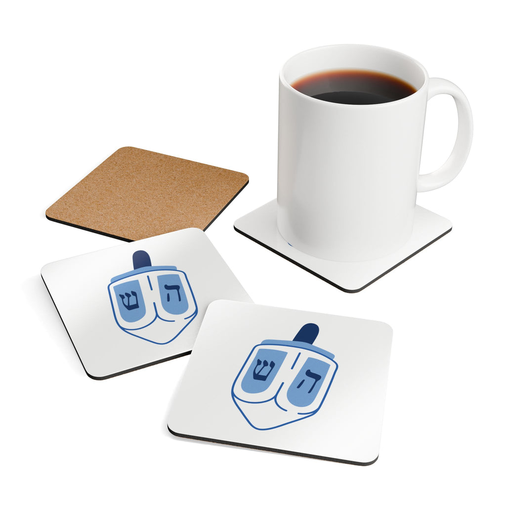 Hanukkah Corkwood Coaster Set, Festive Table Decor, Jewish Holiday Gift, Dreidel Design, Home Barware, Celebration Coasters