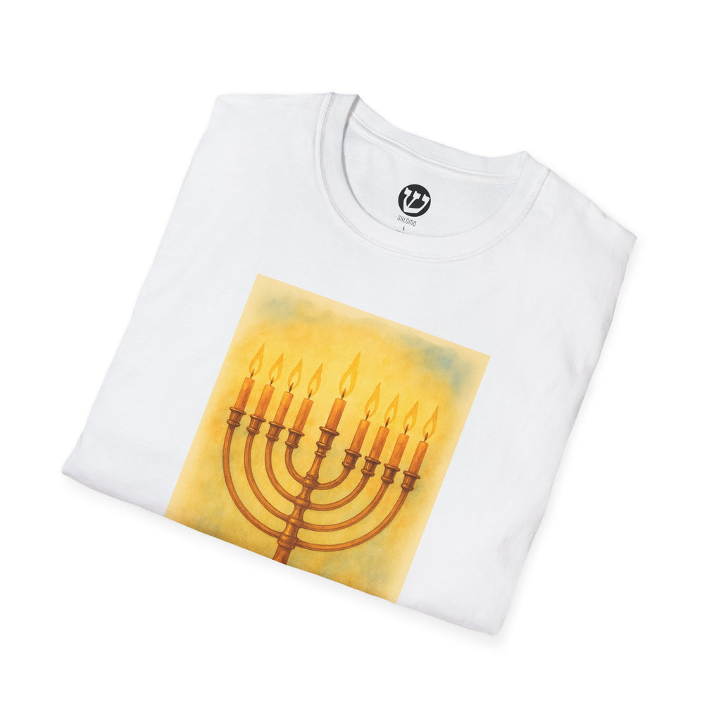 Chanukah Menorah T-Shirt, Unisex Softstyle Tee, Holiday Gift, Jewish Apparel, Festival of Lights, Men and Women Clothing
