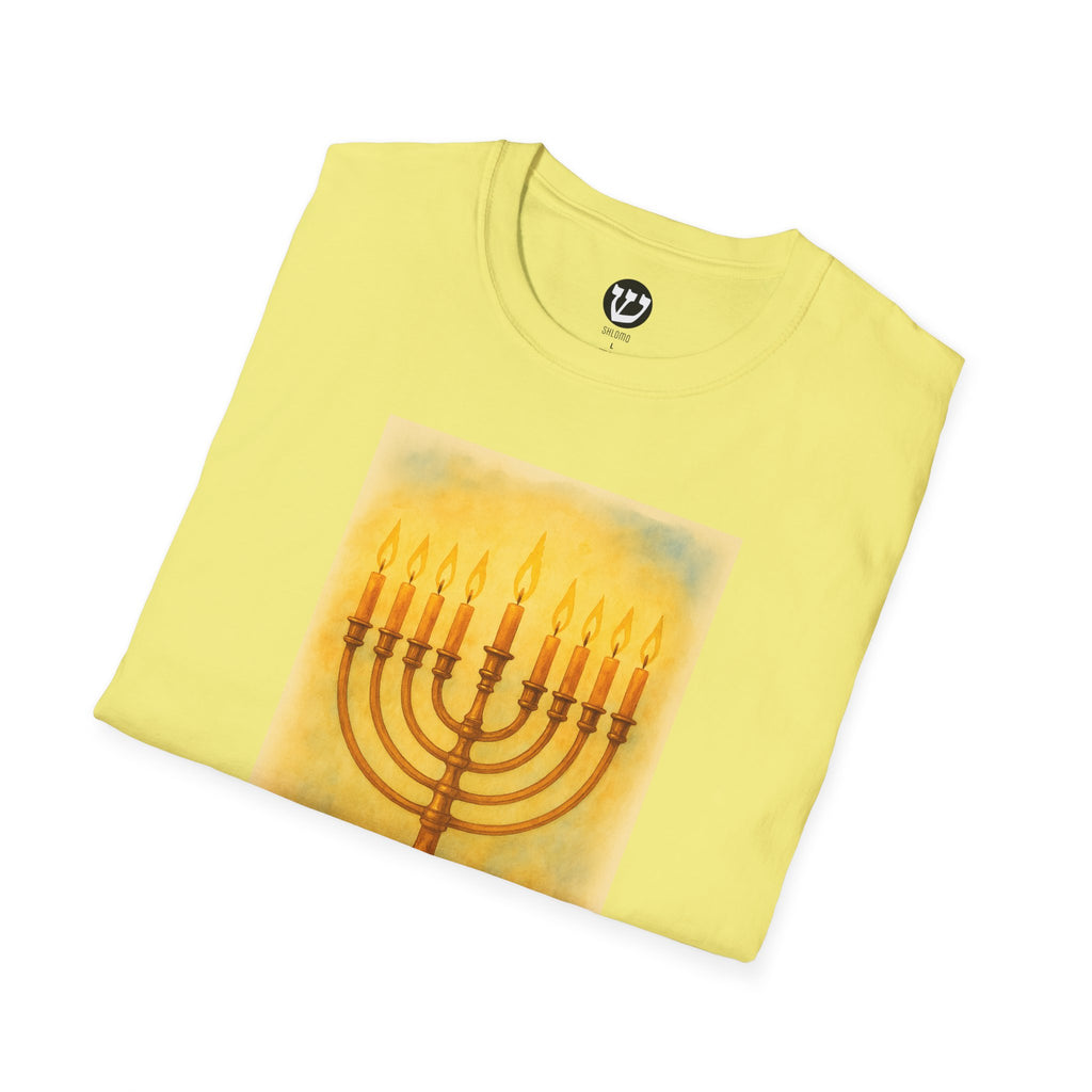 Chanukah Menorah T-Shirt, Unisex Softstyle Tee, Holiday Gift, Jewish Apparel, Festival of Lights, Men and Women Clothing