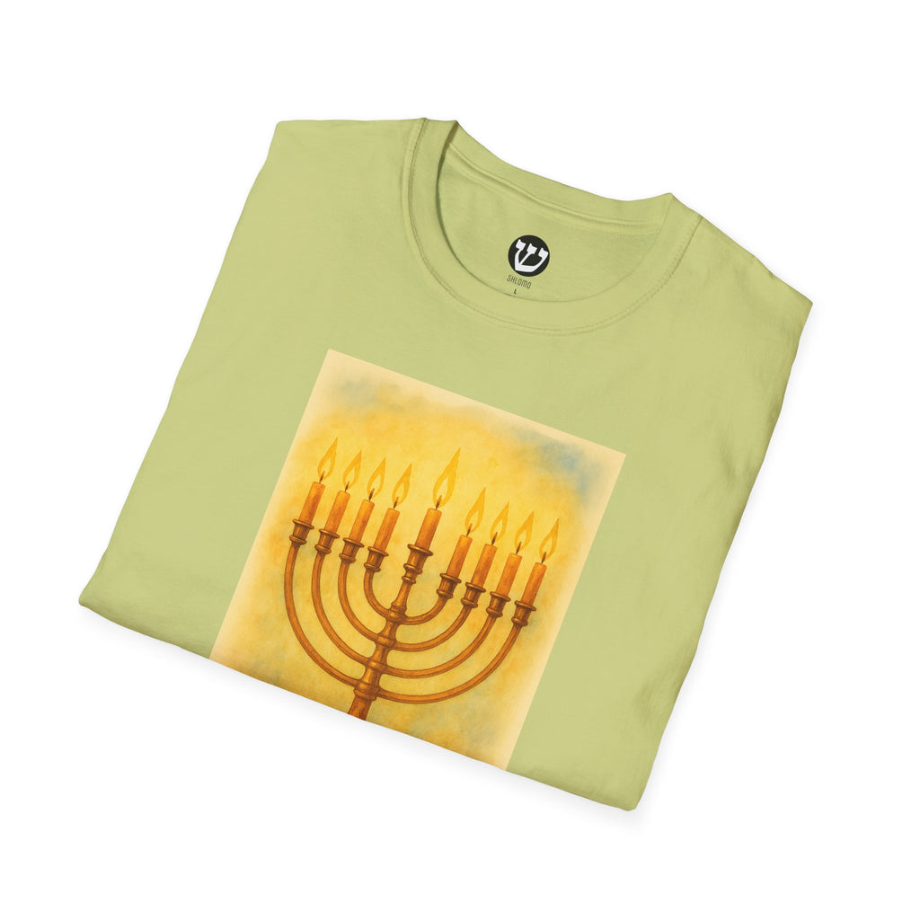 Chanukah Menorah T-Shirt, Unisex Softstyle Tee, Holiday Gift, Jewish Apparel, Festival of Lights, Men and Women Clothing