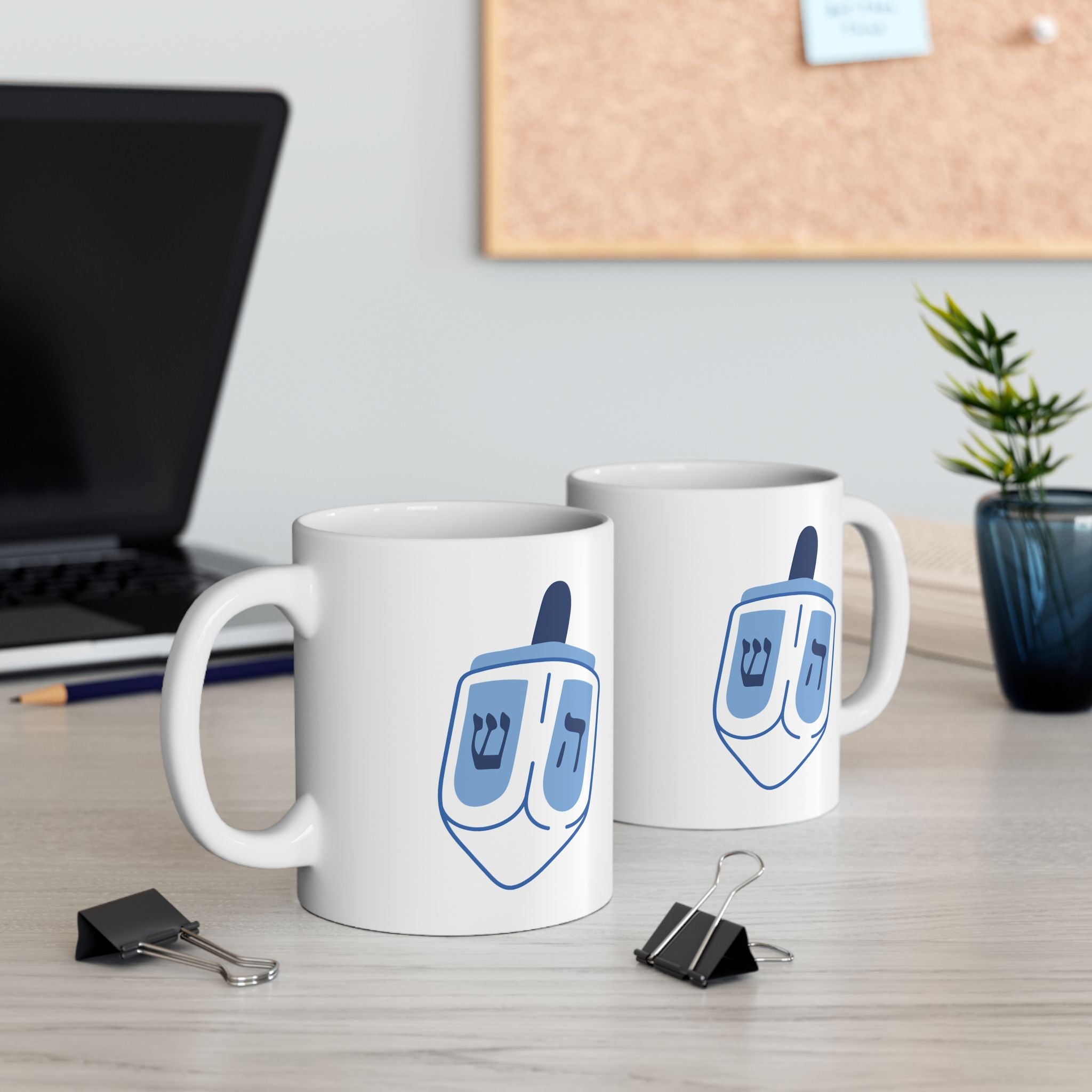 Dreidel Ceramic Mug with Modern Blue Design, Coffee Cup, Gift for Him/Her, Home Decor, Unique Kitchenware