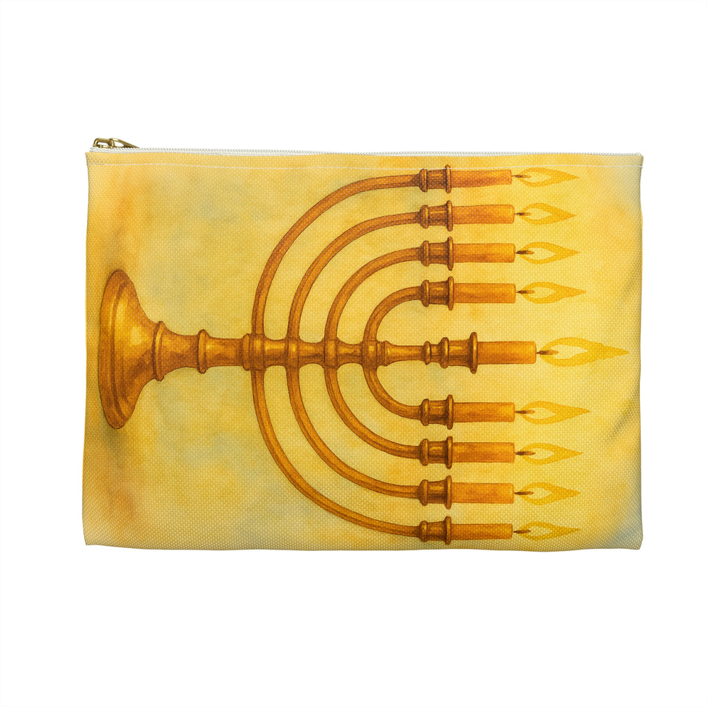 Menorah Accessory Pouch, Hanukkah Gift, Jewish Holiday Organizer, Zip Pouch, Festival of Lights Storage Bag
