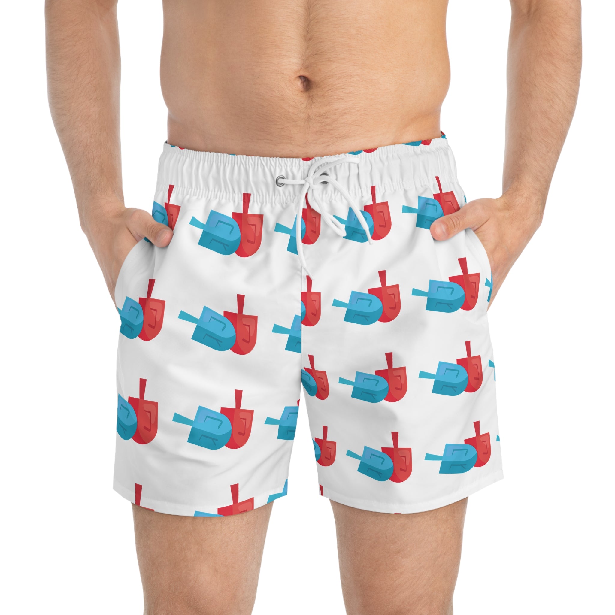 Men's Dreidel Patterned Swim Trunks, Fun Summer Beachwear, Poolside Shorts, Vacation Essentials, Gift for Him