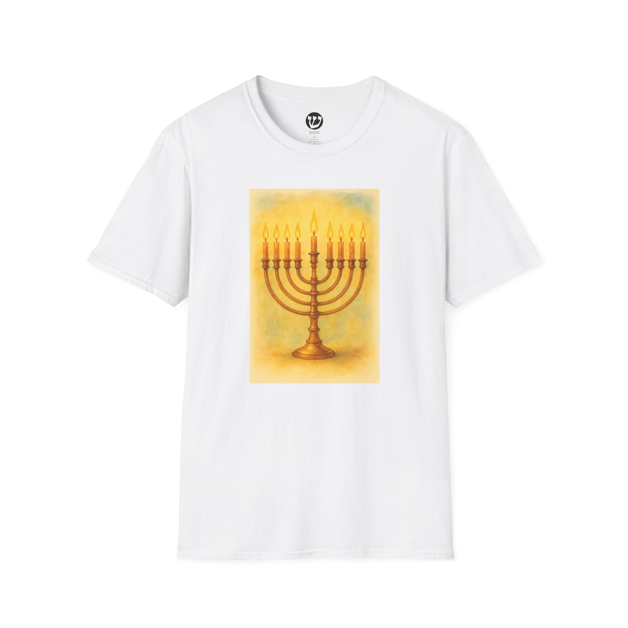 Chanukah Menorah T-Shirt, Unisex Softstyle Tee, Holiday Gift, Jewish Apparel, Festival of Lights, Men and Women Clothing