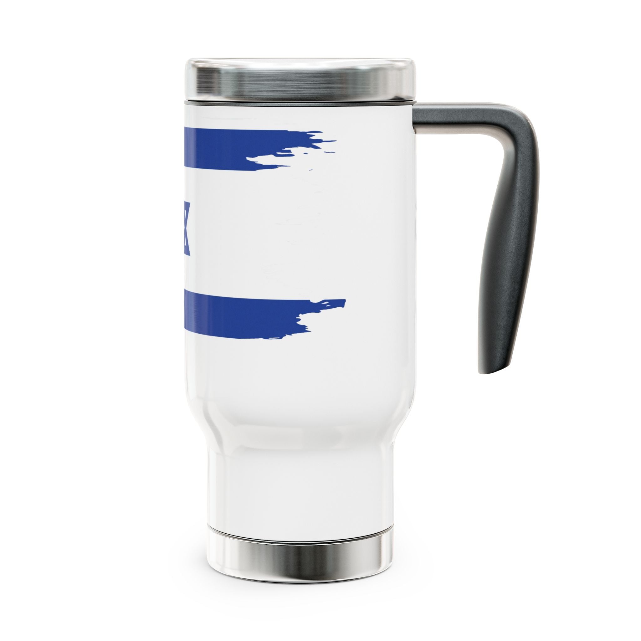 Travel Mug with Handle, Israeli Flag Design, Perfect for Gifts, Travel, Coffee Lovers, Hanukkah