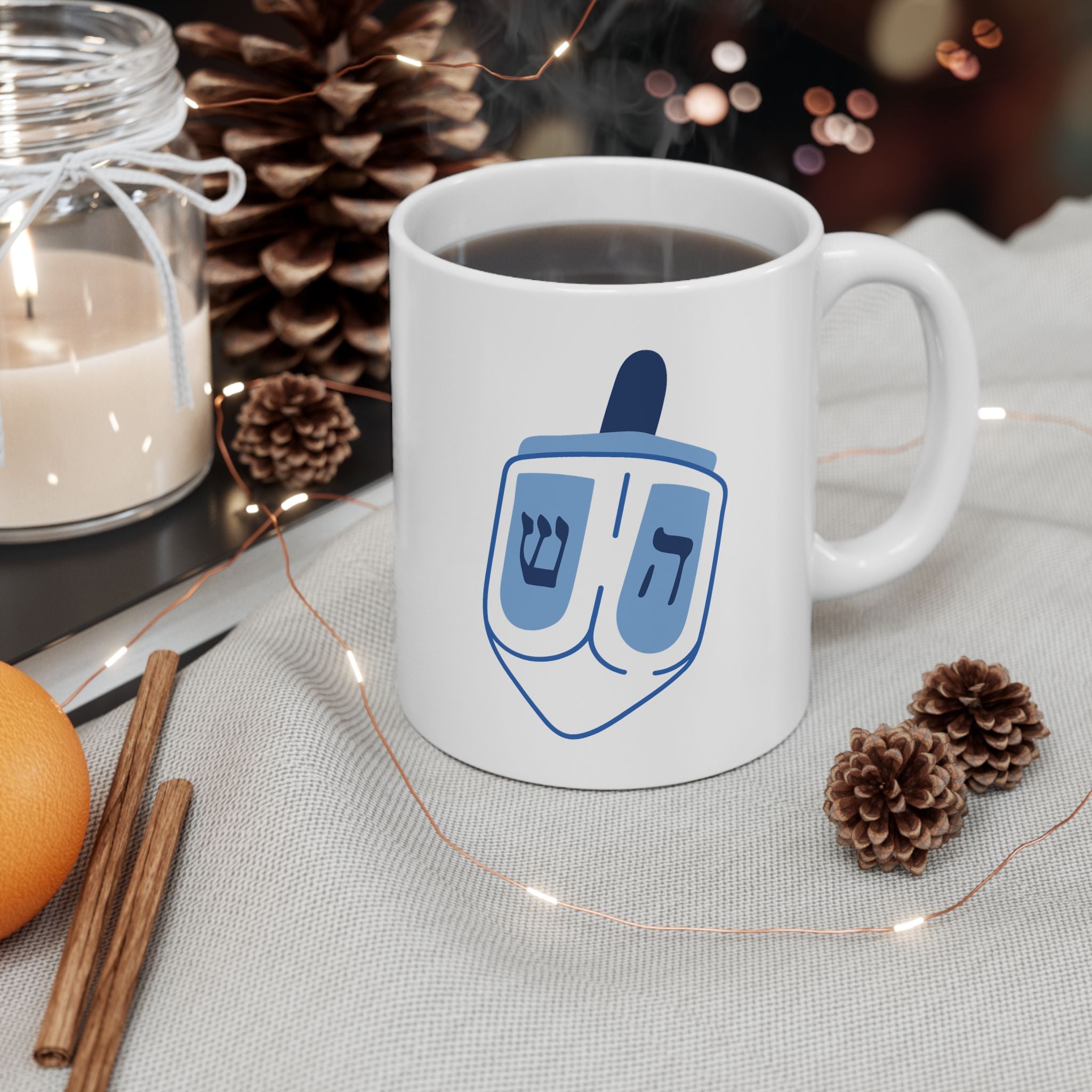 Dreidel Ceramic Mug with Modern Blue Design, Coffee Cup, Gift for Him/Her, Home Decor, Unique Kitchenware