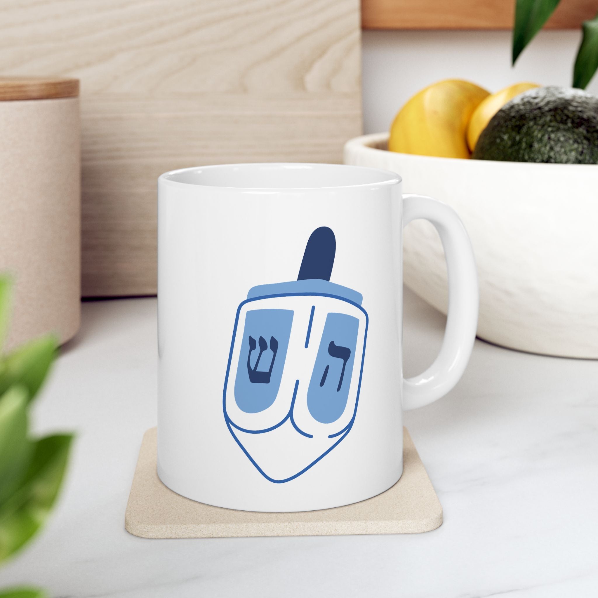 Dreidel Ceramic Mug with Modern Blue Design, Coffee Cup, Gift for Him/Her, Home Decor, Unique Kitchenware