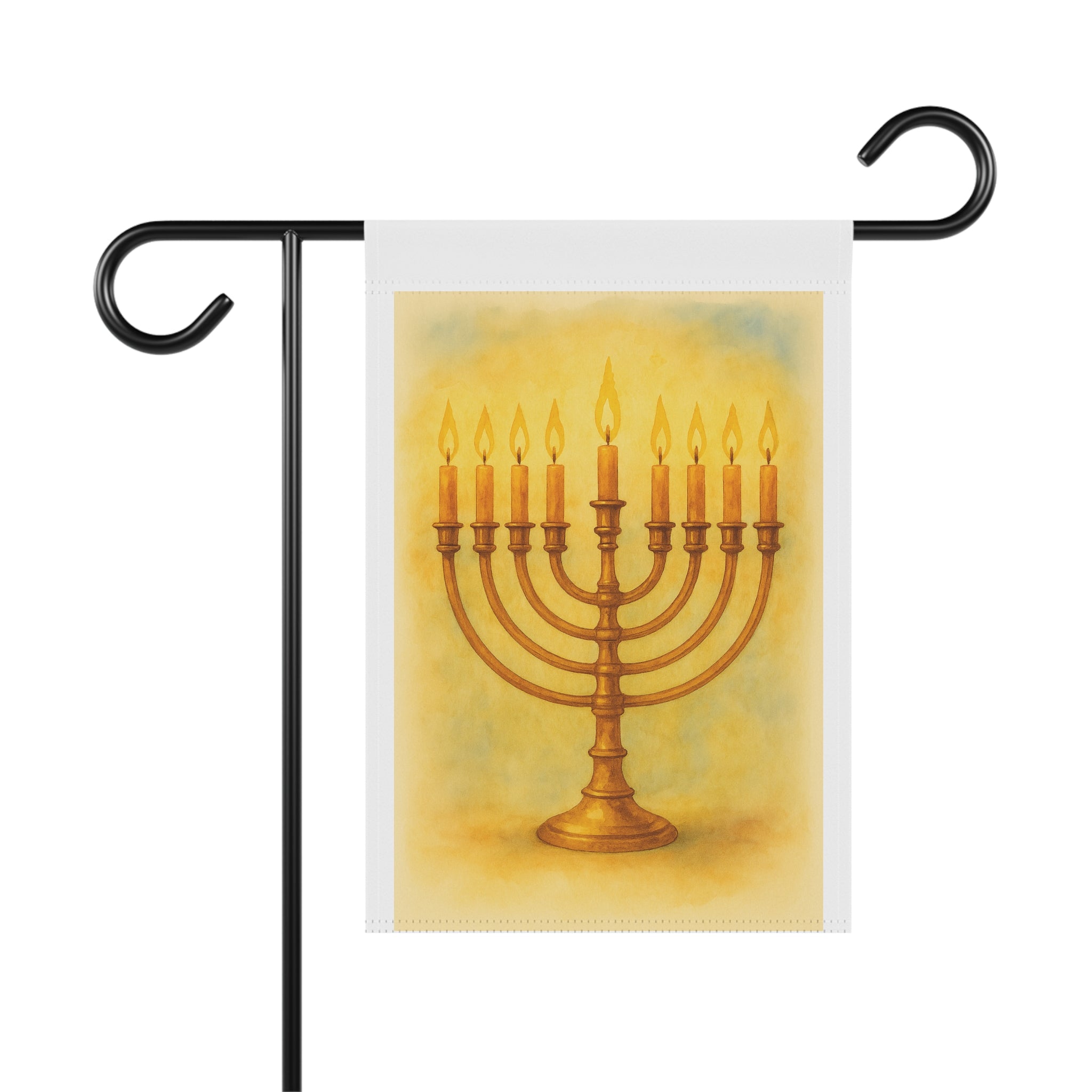 Gold Menorah Garden Banner, Hanukkah Outdoor Decor, Festive House Flag, Jewish Holiday Decorative Sign, Seasonal Yard Art