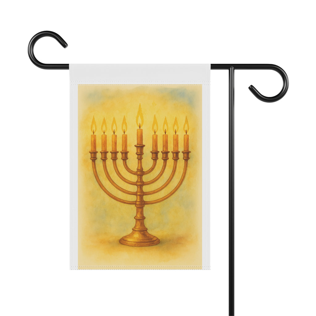 Gold Menorah Garden Banner, Hanukkah Outdoor Decor, Festive House Flag, Jewish Holiday Decorative Sign, Seasonal Yard Art