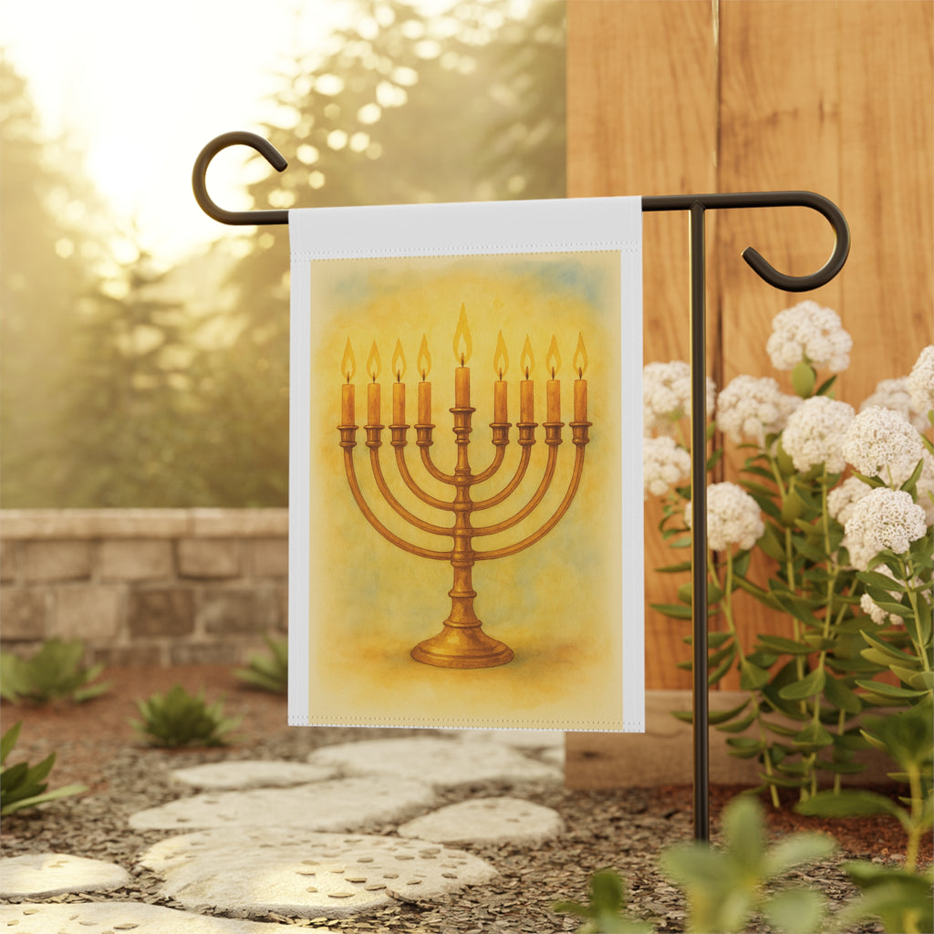 Gold Menorah Garden Banner, Hanukkah Outdoor Decor, Festive House Flag, Jewish Holiday Decorative Sign, Seasonal Yard Art