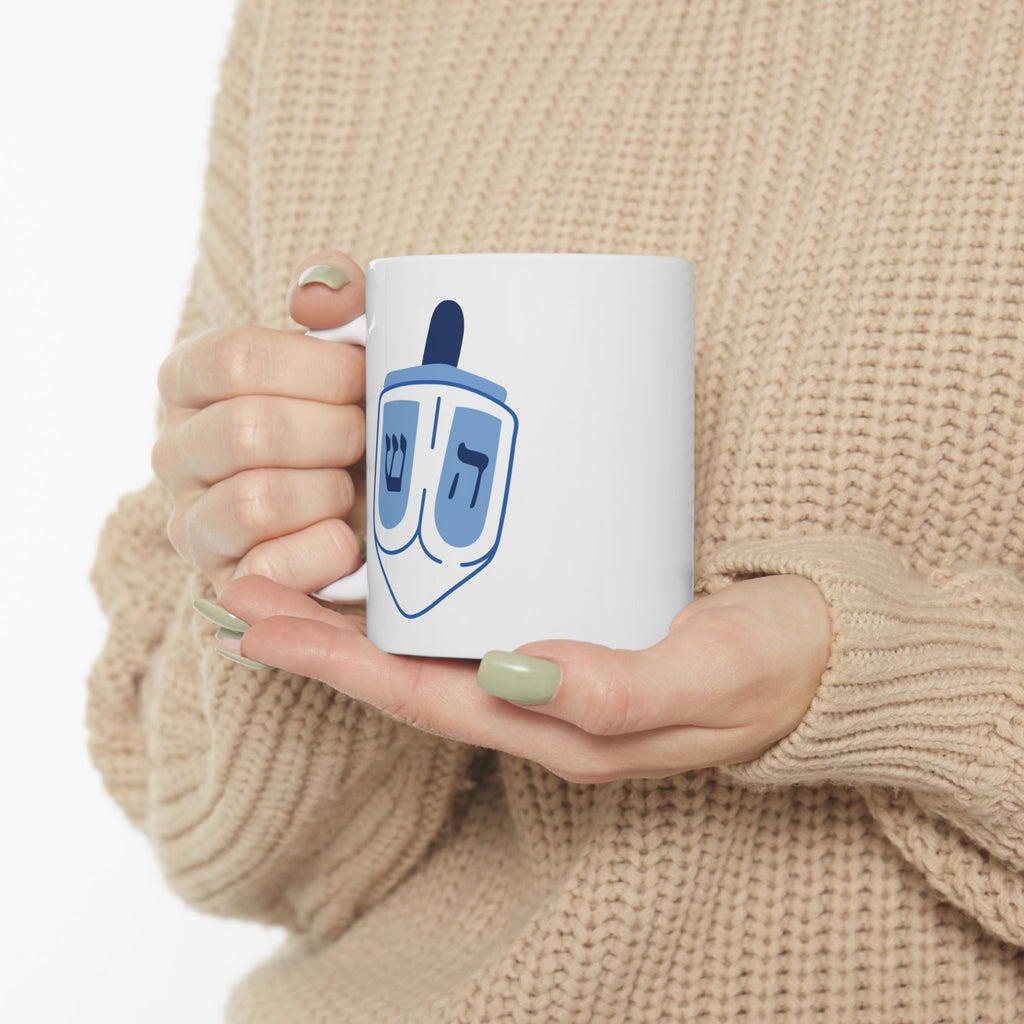 Dreidel Ceramic Mug with Modern Blue Design, Coffee Cup, Gift for Him/Her, Home Decor, Unique Kitchenware