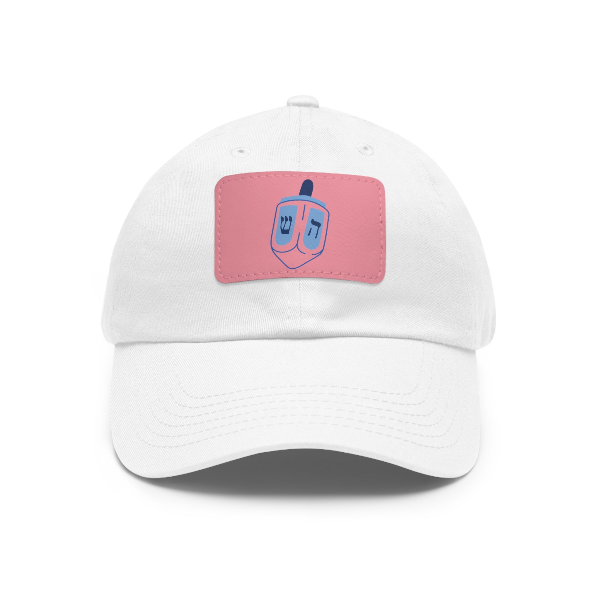 Pink Leather Patch Dad Hat with Dreidel Design, Adjustable Hat for Hanukkah, Gift for Dad/Mom, Casual Everyday Wear
