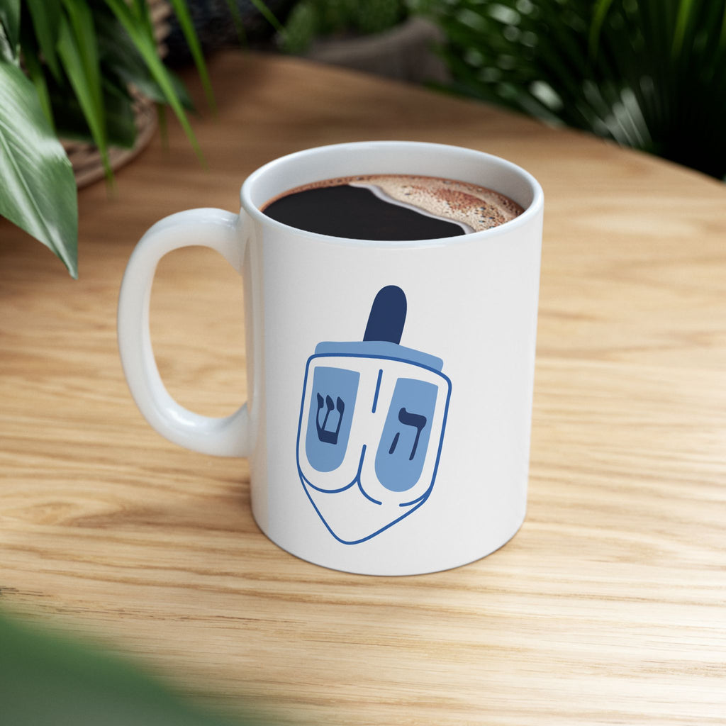 Dreidel Ceramic Mug with Modern Blue Design, Coffee Cup, Gift for Him/Her, Home Decor, Unique Kitchenware
