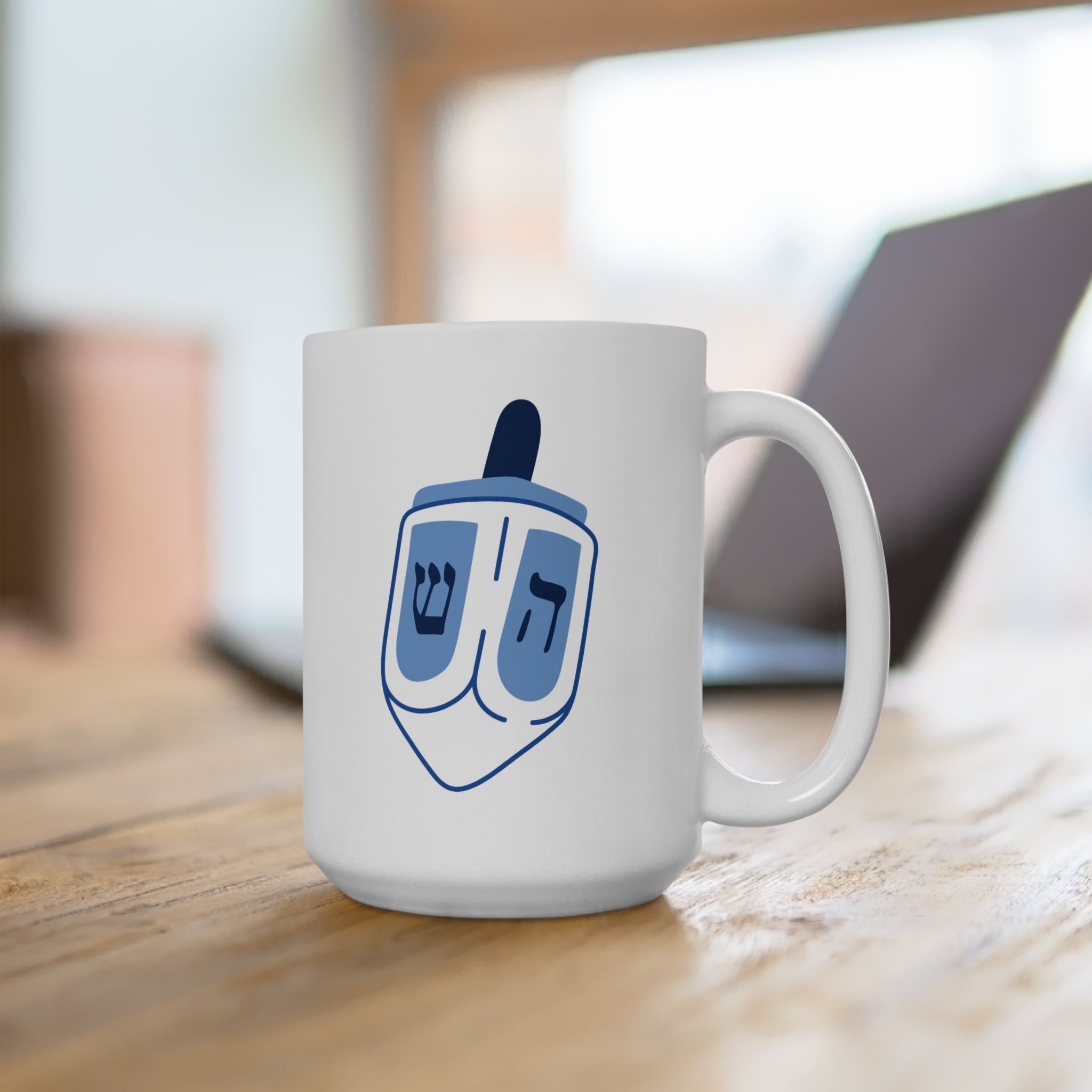 Dreidel Ceramic Mug with Modern Blue Design, Coffee Cup, Gift for Him/Her, Home Decor, Unique Kitchenware