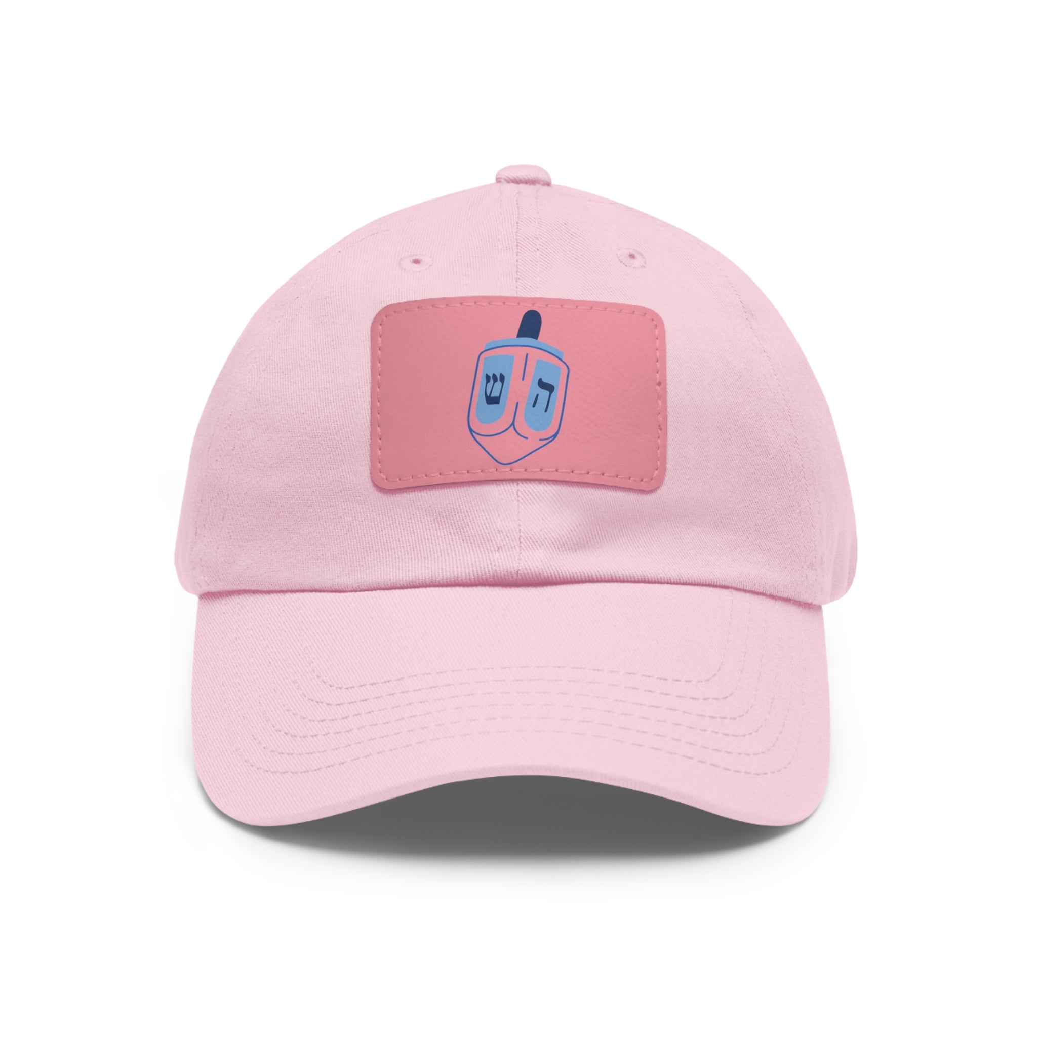Pink Leather Patch Dad Hat with Dreidel Design, Adjustable Hat for Hanukkah, Gift for Dad/Mom, Casual Everyday Wear