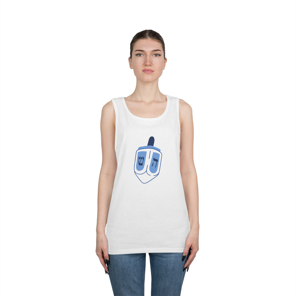 Dreidel Themed Unisex Heavy Cotton Tank Top, Perfect for Hanukkah, Casual Wear, Holiday Gift, Festivals, Comfortable Summer Style