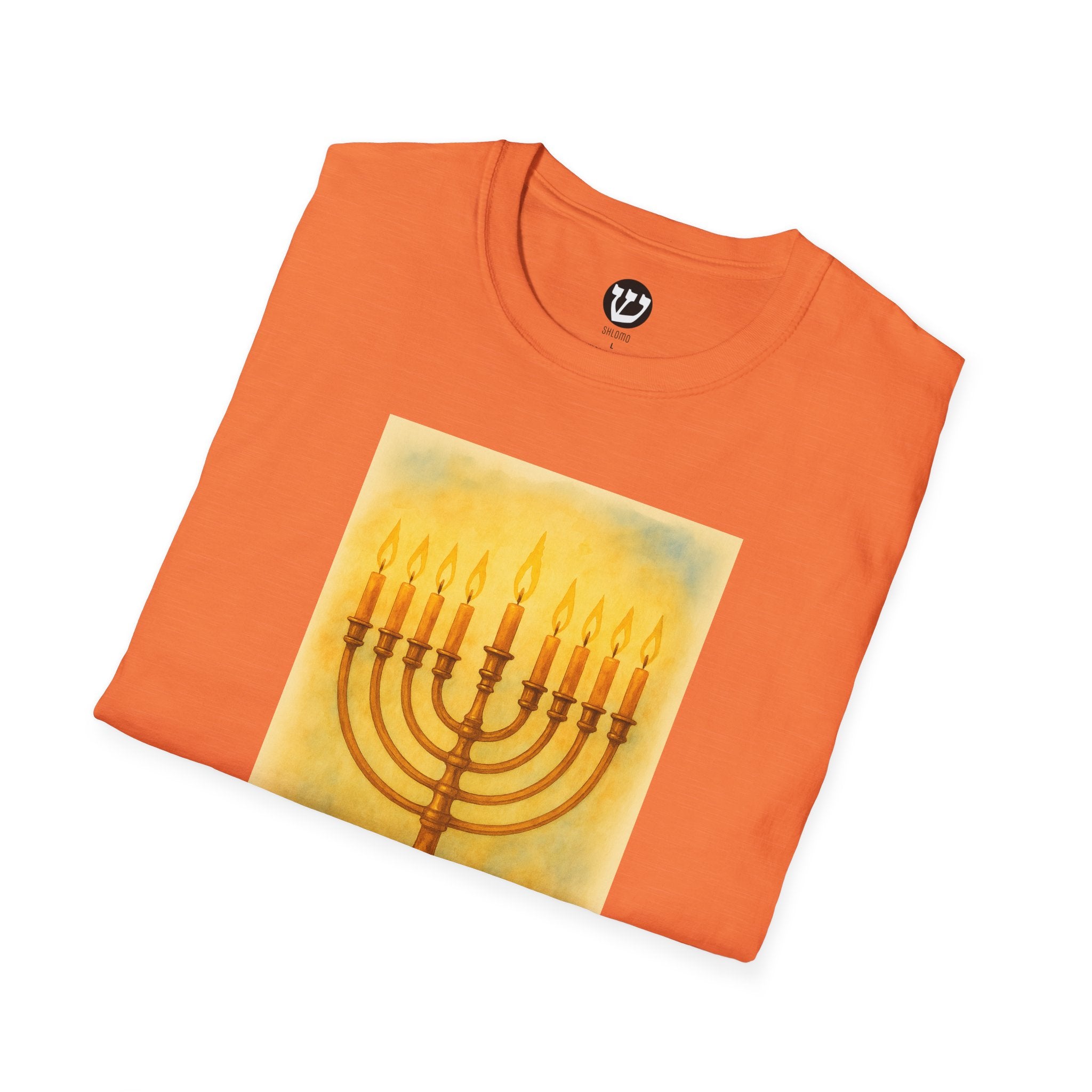 Chanukah Menorah T-Shirt, Unisex Softstyle Tee, Holiday Gift, Jewish Apparel, Festival of Lights, Men and Women Clothing