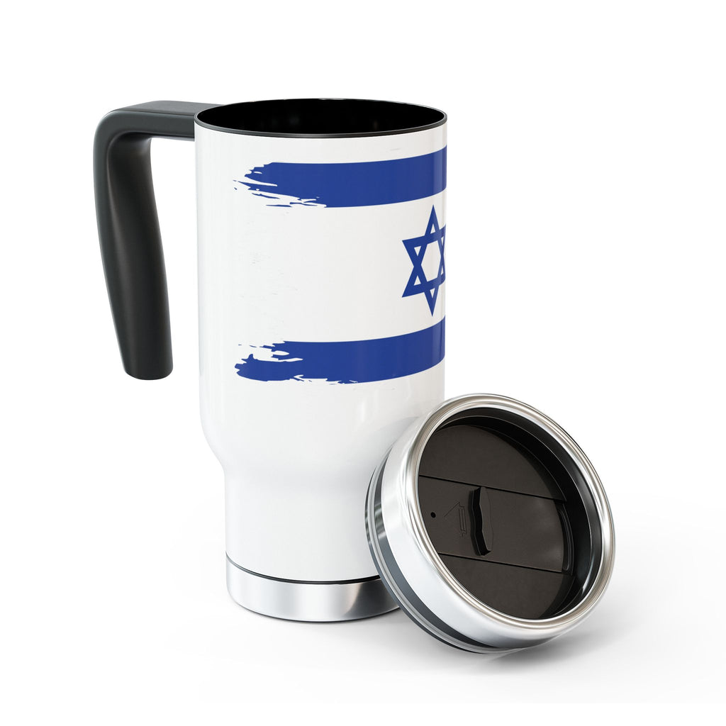 Travel Mug with Handle, Israeli Flag Design, Perfect for Gifts, Travel, Coffee Lovers, Hanukkah