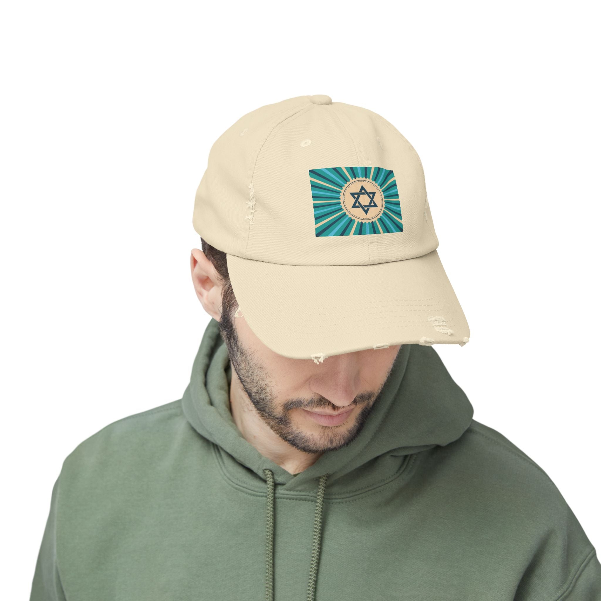 Stylish Star of David Distressed Cap for Everyday Wear, Casual Hat
