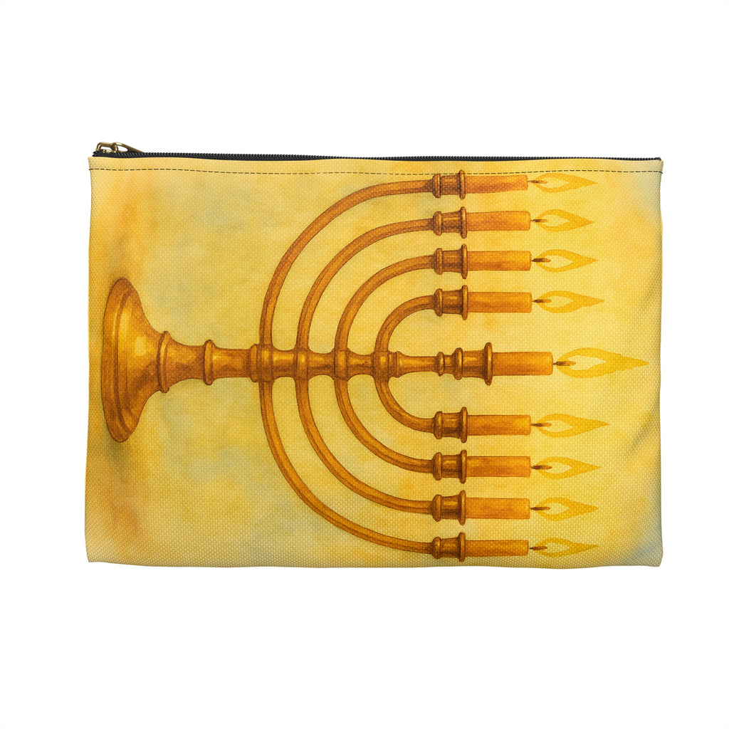 Menorah Accessory Pouch, Hanukkah Gift, Jewish Holiday Organizer, Zip Pouch, Festival of Lights Storage Bag
