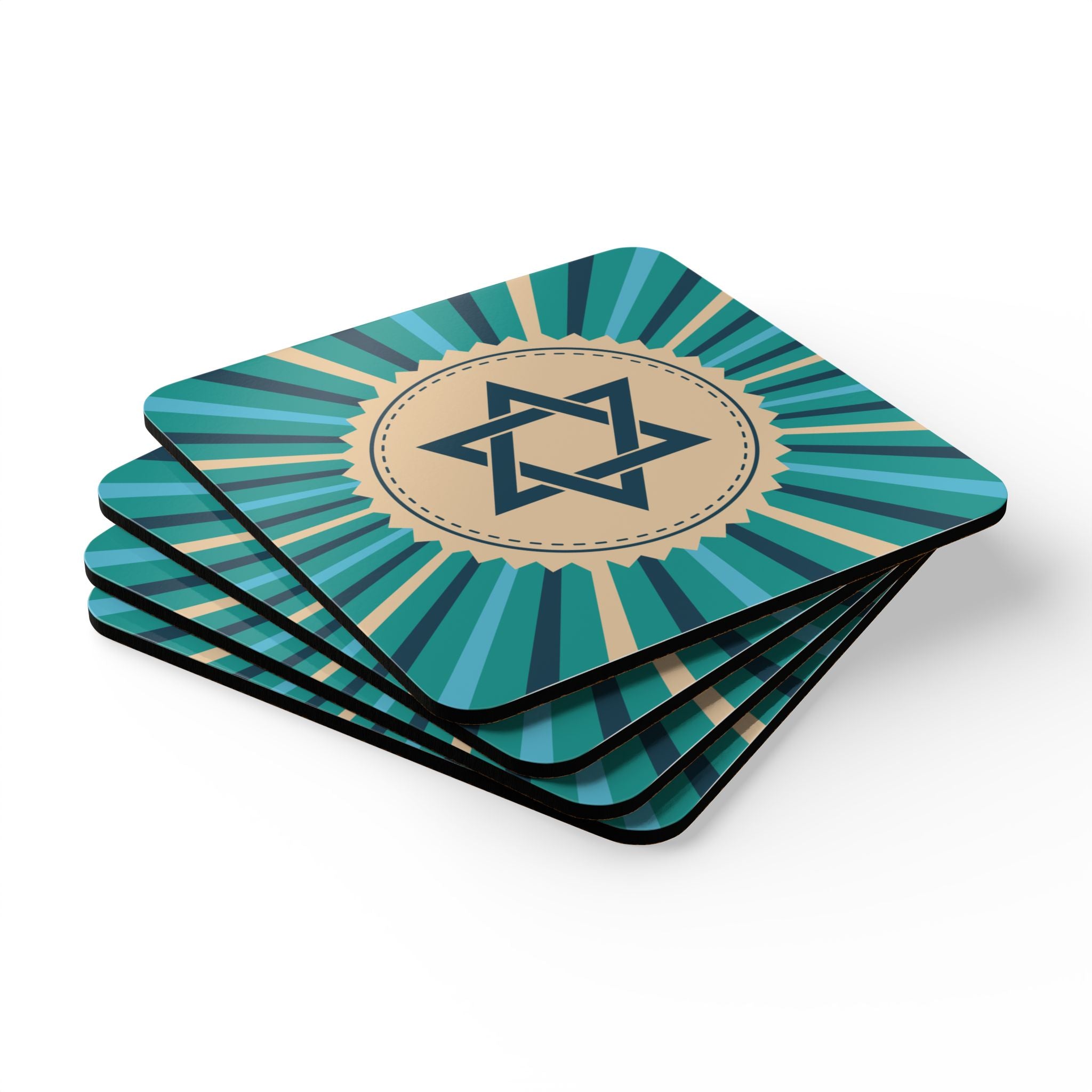Colorful Star of David Corkwood Coaster Set | Jewish Home Decor, Eco-Friendly Drink Coasters