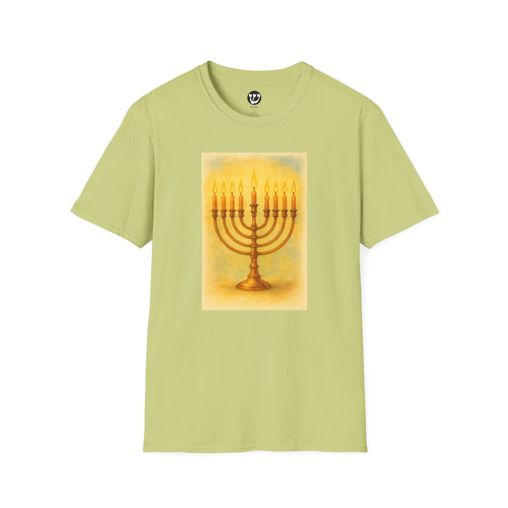 Chanukah Menorah T-Shirt, Unisex Softstyle Tee, Holiday Gift, Jewish Apparel, Festival of Lights, Men and Women Clothing