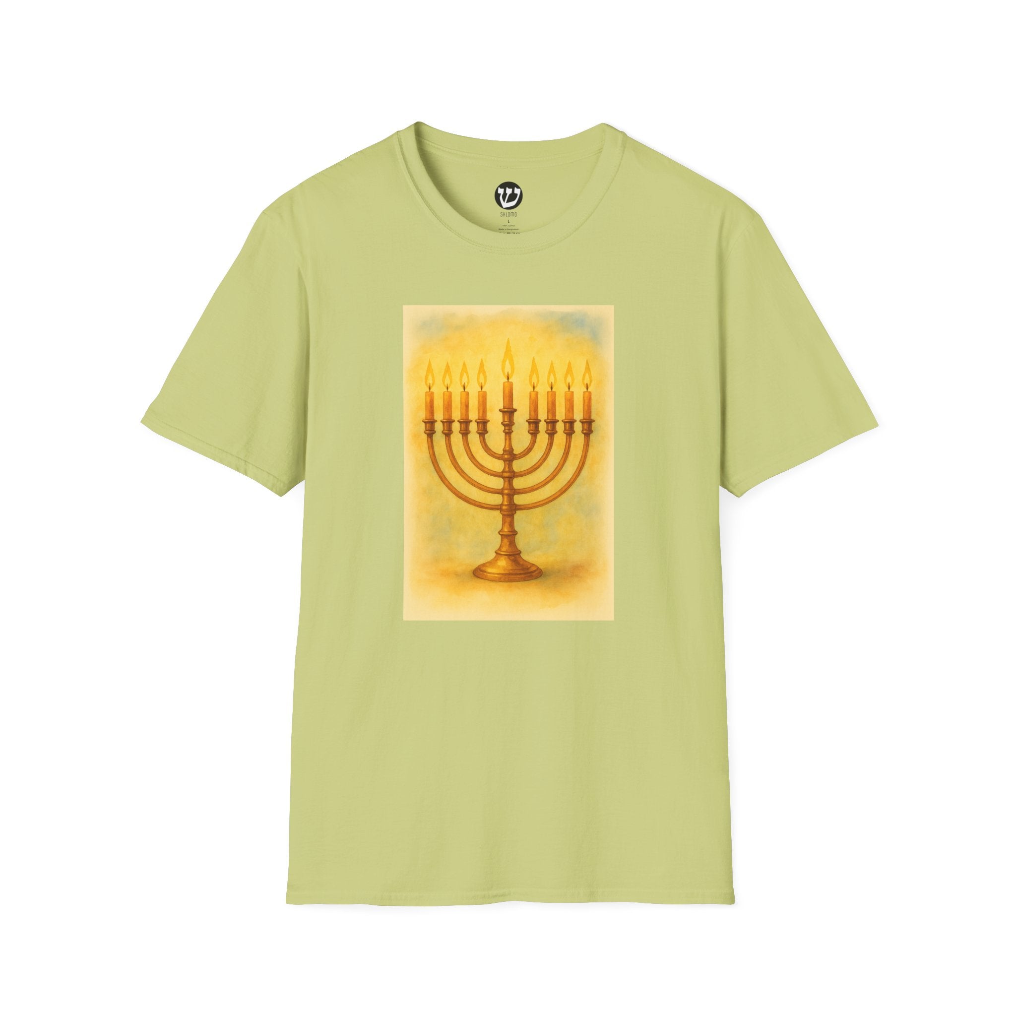 Chanukah Menorah T-Shirt, Unisex Softstyle Tee, Holiday Gift, Jewish Apparel, Festival of Lights, Men and Women Clothing