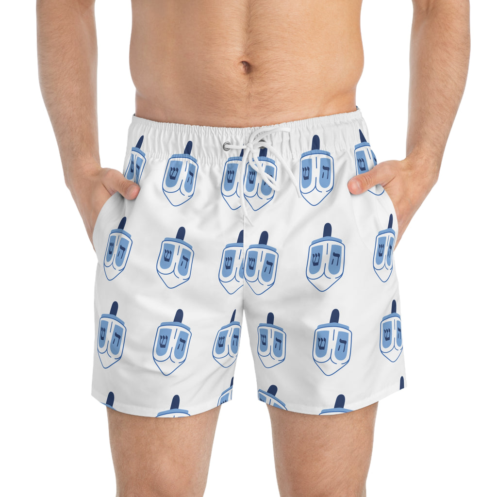 Men's Dreidel Patterned Swim Trunks, Fun Summer Beachwear, Poolside Shorts, Vacation Essentials, Gift for Him