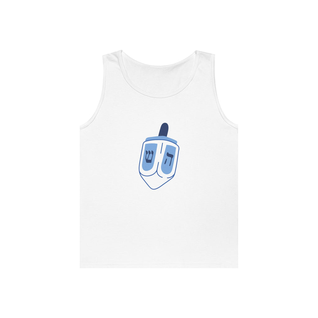 Dreidel Themed Unisex Heavy Cotton Tank Top, Perfect for Hanukkah, Casual Wear, Holiday Gift, Festivals, Comfortable Summer Style